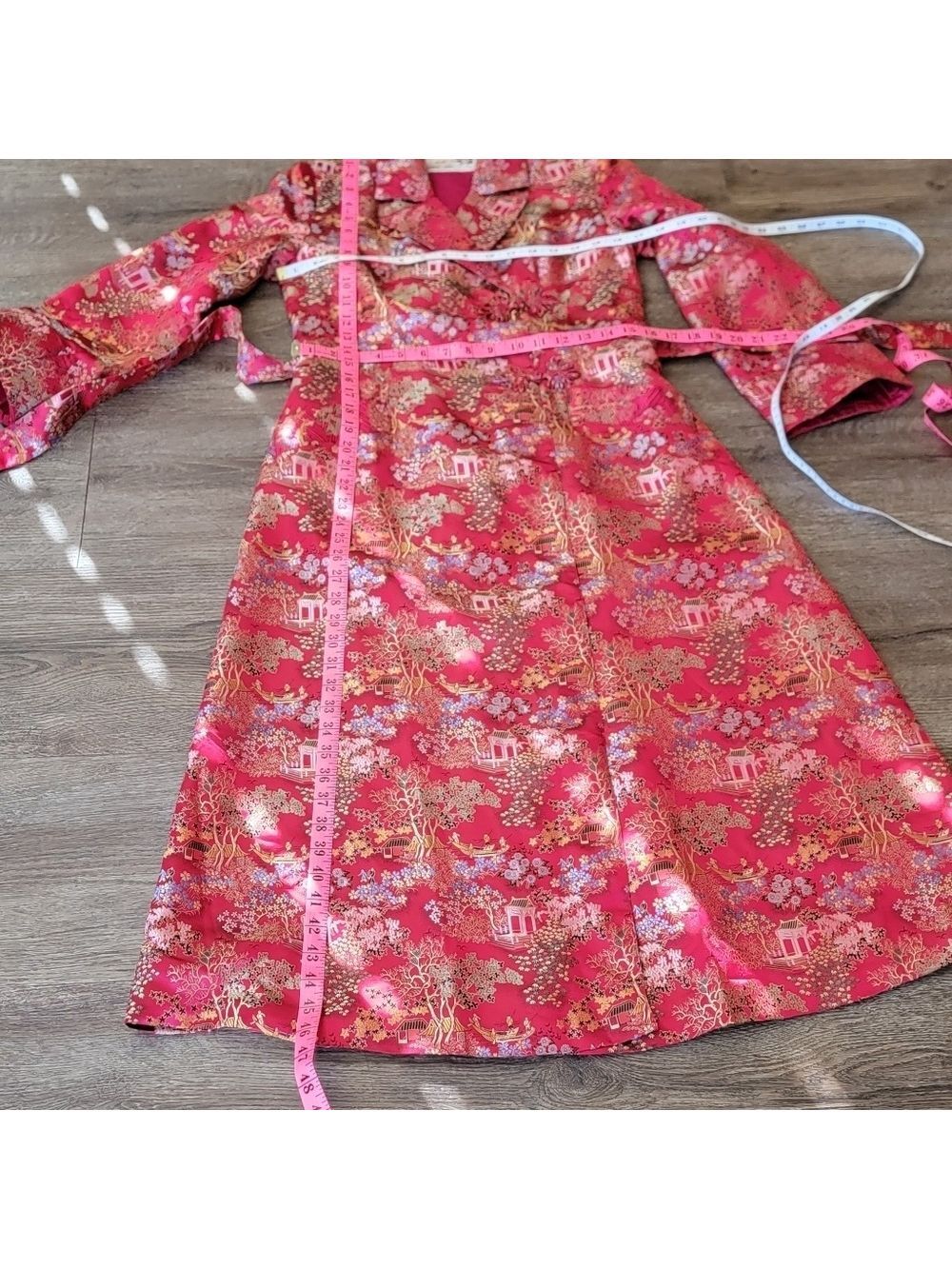 Vintage Kimono Robe Red Brocade Robe #3003 - Picture 12 of 14